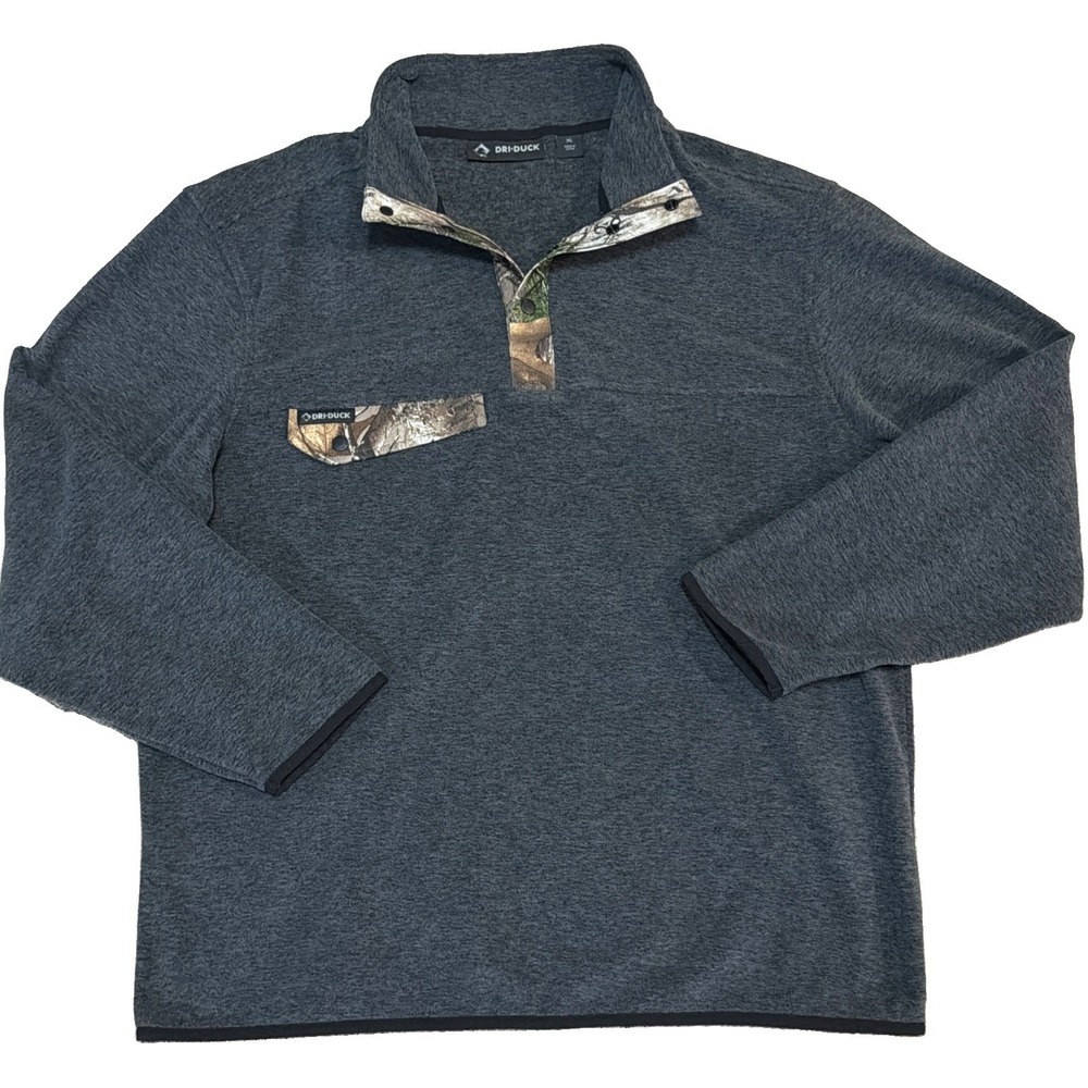 Dri-Duck Denali Fleece Pullover Mens XL Gray Camo 1/4 Snap Sweatshirt 7352